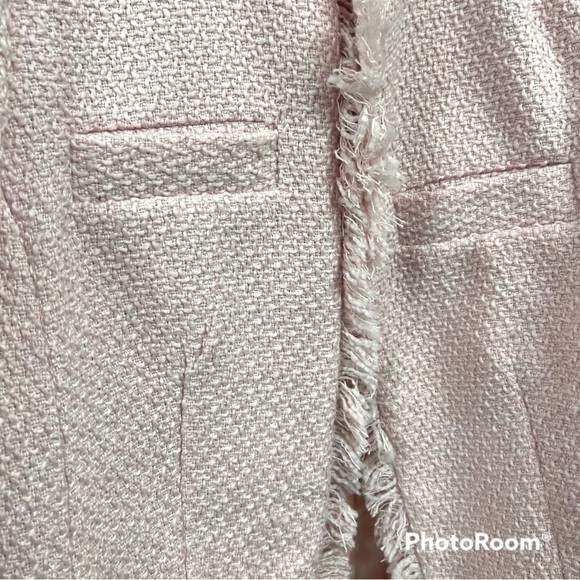 VENUS light pink tweed frayed edges long blazer jacket fringe - Picture 4 of 4